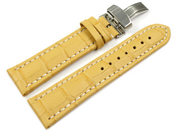 Kippfaltschließe - Uhrenarmband - Leder - Kroko - gelb 20mm Stahl