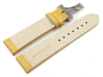 Kippfaltschließe - Uhrenarmband - Leder - Kroko - gelb 20mm Stahl