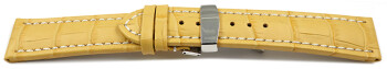 Kippfaltschließe - Uhrenarmband - Leder - Kroko - gelb 24mm Stahl