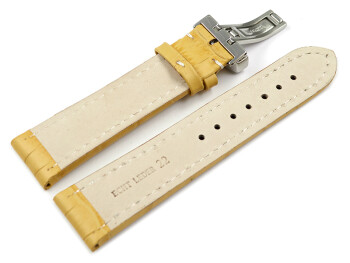 Kippfaltschließe - Uhrenarmband - Leder - Kroko - gelb 24mm Stahl