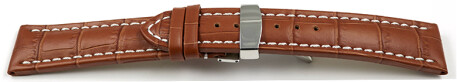 Kippfaltschließe - Uhrenarmband - Leder - Kroko - hellbraun 18mm Stahl