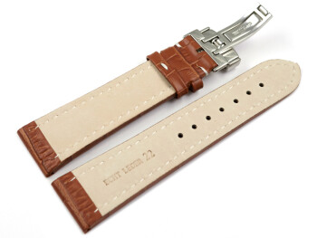 Kippfaltschließe - Uhrenarmband - Leder - Kroko - hellbraun 24mm Stahl