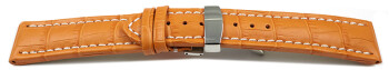 Kippfaltschließe - Uhrenarmband - Leder - Kroko - orange 20mm Gold