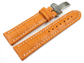 Kippfaltschließe - Uhrenarmband - Leder - Kroko - orange 20mm Gold