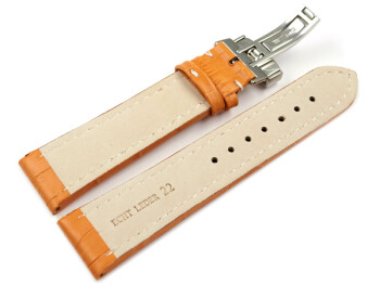 Kippfaltschließe - Uhrenarmband - Leder - Kroko - orange 20mm Gold