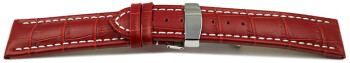Kippfaltschließe - Uhrenarmband - Leder - Kroko - rot 22mm Stahl