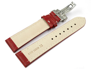 Kippfaltschließe - Uhrenarmband - Leder - Kroko - rot 24mm Stahl
