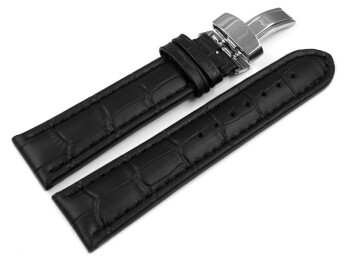 Kippfaltschließe - Uhrenarmband - Leder - Kroko - schwarz TiT 20mm Stahl
