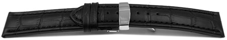 Kippfaltschließe - Uhrenarmband - Leder - Kroko - schwarz TiT 22mm Stahl