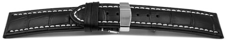 Kippfaltschließe - Uhrenarmband - Leder - Kroko - schwarz w. N. 20mm Stahl