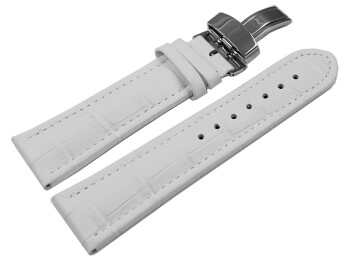 Kippfaltschließe - Uhrenarmband - Leder - Kroko - weiß 18mm Stahl