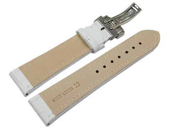Kippfaltschließe - Uhrenarmband - Leder - Kroko - weiß 18mm Stahl