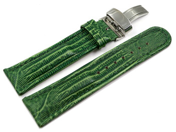 Kippfaltschließe - Leder - Uhrenarmband - Teju look - grün 18mm Gold