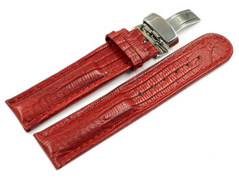 Kippfaltschließe - Leder - Uhrenarmband - Teju look - rot 24mm Stahl