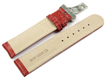 Kippfaltschließe - Leder - Uhrenarmband - Teju look - rot 24mm Stahl