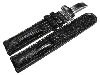 Kippfaltschließe - Leder - Uhrenarmband - Teju look - schwarz 18mm Gold