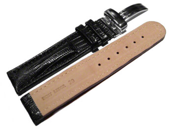 Kippfaltschließe - Leder - Uhrenarmband - Teju look - schwarz 18mm Gold