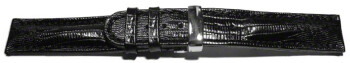 Kippfaltschließe - Leder - Uhrenarmband - Teju look - schwarz 24mm Stahl