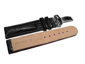 Kippfaltschließe - Leder - Uhrenarmband - Teju look - schwarz 24mm Stahl