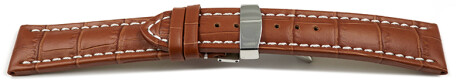 Kippfaltschließe - Uhrenband - Kalbsleder - Kroko - hellbraun - XL 22mm Gold
