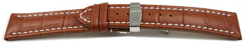 Kippfaltschließe - Uhrenband - Kalbsleder - Kroko - hellbraun - XL 24mm Gold
