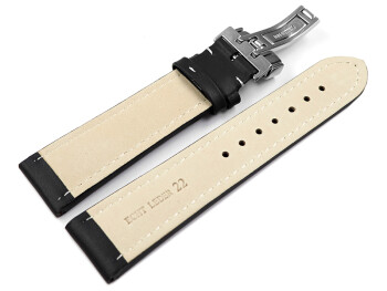 Kippfaltschließe - Uhrenarmband - Glatt - schwarz - XL 18mm Stahl