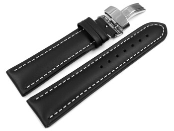 Kippfaltschließe - Uhrenarmband - Glatt - schwarz - XL 22mm Stahl