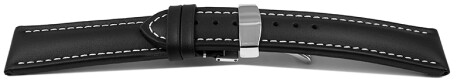 Kippfaltschließe - Uhrenarmband - Glatt - schwarz - XL 24mm Stahl