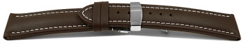 Kippfaltschließe - Uhrenarmband - Glatt - dunkelbraun - XL 18mm Stahl