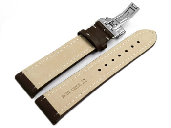 Kippfaltschließe - Uhrenarmband - Glatt - dunkelbraun - XL 22mm Gold