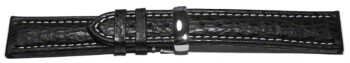 Kippfaltschließe - Uhrenarmband - echt Hai - schwarz - 18mm Stahl
