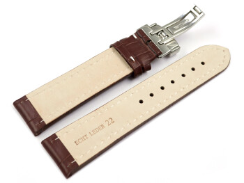 Kippfaltschließe - Uhrenband - Kalbsleder - Kroko - dbraun - XL 20mm Stahl