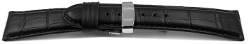Kippfaltschließe - Leder - Kroko - schwarz - 19 mm Stahl