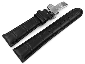 Kippfaltschließe - Leder - Kroko - schwarz - 22 mm Stahl