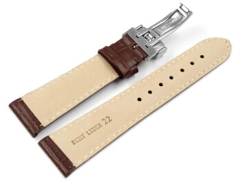 Kippfaltschließe - Leder - Kroko - braun - 17 mm Gold