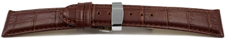 Kippfaltschließe - Leder - Kroko - braun - 22 mm Gold