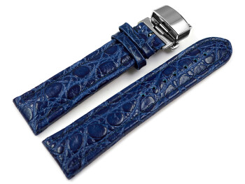 Uhrenarmband mit Butterfly Schließe echt Leder African blau 18mm Stahl