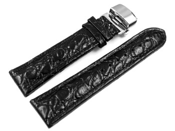 Uhrenarmband mit Butterfly Schließe echt Leder African schwarz 18mm schwarz