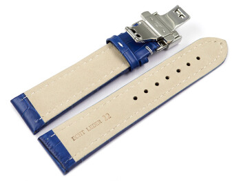 Uhrenarmband mit Butterfly Schließe Leder Kroko blau 20mm Stahl