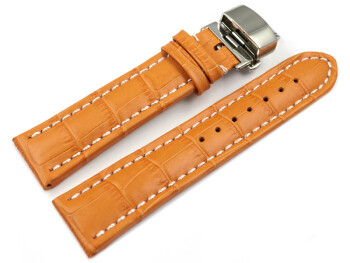 Uhrenarmband mit Butterfly Schließe Leder Kroko orange 22mm Gold