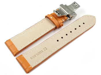 Uhrenarmband mit Butterfly Schließe Leder Kroko orange 22mm Gold