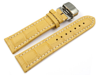 Uhrenarmband mit Butterfly Schließe Leder Kroko gelb 22mm schwarz