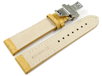 Uhrenarmband mit Butterfly Schließe Leder Kroko gelb 22mm Gold