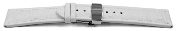 Uhrenarmband mit Butterfly Schließe Leder Kroko weiß 20mm Stahl