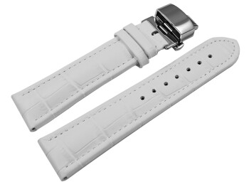 Uhrenarmband mit Butterfly Schließe Leder Kroko weiß 24mm Gold