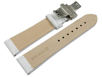 Uhrenarmband mit Butterfly Schließe Leder Kroko weiß 24mm Gold