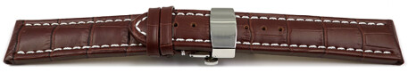 Uhrenarmband mit Butterfly Schließe Leder Kroko dunkelbraun - XL 18mm Stahl