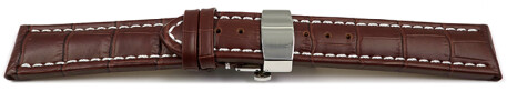 Uhrenarmband mit Butterfly Schließe Leder Kroko dunkelbraun - XL 18mm Stahl