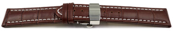 Uhrenarmband mit Butterfly Schließe Leder Kroko dunkelbraun - XL 18mm Stahl
