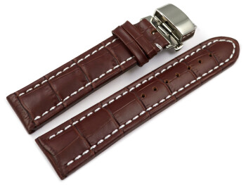 Uhrenarmband mit Butterfly Schließe Leder Kroko dunkelbraun - XL 18mm Stahl
